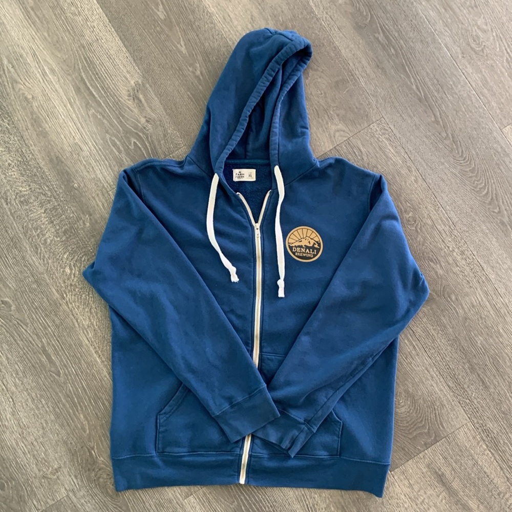 Denali Brewing Co. Blue Zip-Up Hoodie Unisex Size XL